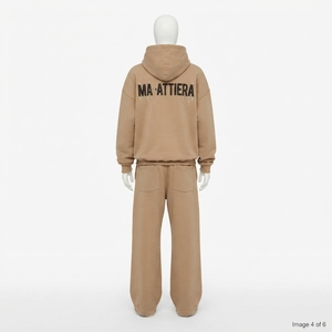 Ensemble survêtement décontracté en molleton de coton pour femme, coupe oversize, couleur beige, avec sweat à capuche et pantalon de jogging, style streetwear, vente en gros OEM - Product Image 3