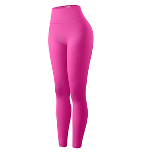 Wholesale Women Rib Yoga <b>Leggings</b> Seamless Knit High Waist Tight Quick Drying Breathable Gym Fitness Sports Pants for Women - Product Image 5