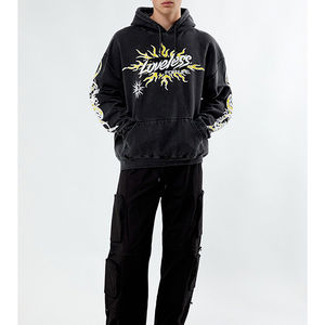 Sweat-shirt à capuche unisexe en coton éponge française avec impression bouffante sur toute la surface pull-over pour hommes vêtements de rue de grande taille - Product Image 4