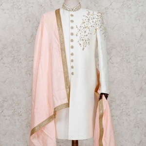 Stylish 2024 Groom Sherwani Set Zari Embroidery Crystal Glass Beadsstone Dabka Work Plus Size Party Matching <b>Pant</b> Stole Shoe - Product Image 1