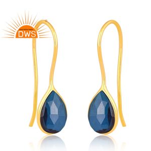 925ชุบทอง18K คู่ชุบทอง18K คู่สีฟ้าโทปาซควอตซ์อัญมณีห้อยต่างหูผู้ผลิตเครื่องประดับ - Product Image 2