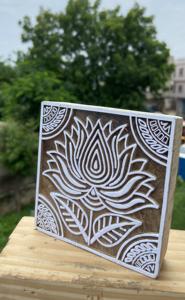 Hand Carved Lotus Floral <b>Wooden</b> <b>Printing</b> <b>Block</b> | Square Traditional Indian Textile <b>Block</b> <b>Printing</b> Tool - Product Image 3