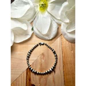 Navajo-Made Beaded <b>Bracelet</b> with White Buffalo & Sterling <b>Silver</b> Link Ethnic Ball Shape Strung Design - Product Image 1