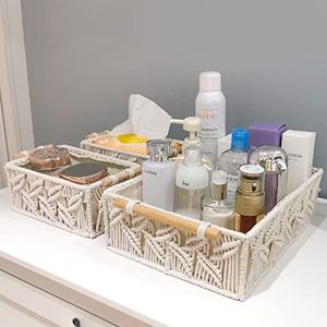 Cesta de almacenamiento de macramé duradera con estilo bohemio para organización de temporada en armarios, pasillos o dormitorios - Product Image 1