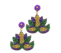 Boucles d'oreilles pendantes tendance Mardi Gras en perles de rocaille, motif gâteau du roi, couleur violet/jaune-vert, bijoux unisexes de la Nouvelle-Orléans