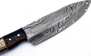 Couteau de chef japonais en acier Damas forgé à la main, couteau de cuisine, manche en bois Pakka avec étui en cuir - Product Image 4