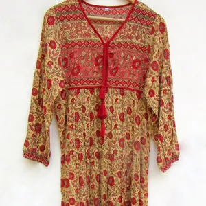 High Quality <b>Long</b> Maxi Dress Wholesale Manufacturer Moroccan Cotton Beachwear <b>Swimsuit</b> Cover Ups Printed Women Natural Button - Product Image 1