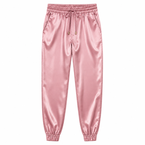 Pantalon de jogging en satin pour femme, taille haute élastique avec cordon de serrage, jambe fuselée, décontracté, loungewear, streetwear, brillant, été, ODM - Product Image 3