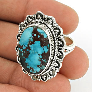 2024 Usine bijoux personnalisés 925 Sterling Silver Natural Turquoise Gemstone Forme ovale Artisan Look Ring Prix de gros fournisseur - Product Image 1