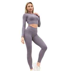Conjunto Deportivo de Dos Piezas para Mujer, Color Sólido, Sin Tirantes, Sujetador Deportivo y Leggings para Yoga, Logotipo Frontal, Antibacteriano, Spandex/Nailon - Product Image 1
