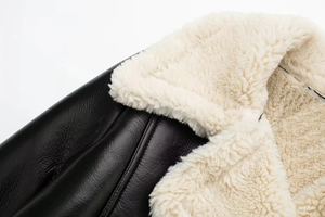 Women's Winter Casual Coats Street Fashion Faux Cropped <b>Jacket</b> V-Neck Zipper <b>Long</b> Sleeves Shearling Lapel Thick Warm Plain Dyed - Product Image 5