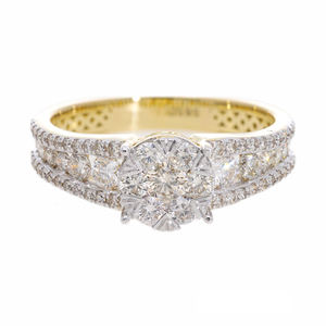 Elegante Anillo de Compromiso con Incrustaciones de Diamantes Naturales en Varias Filas, Chapado en Oro de 14K y Rodio, Corte Brillante, Clásico - Product Image 6