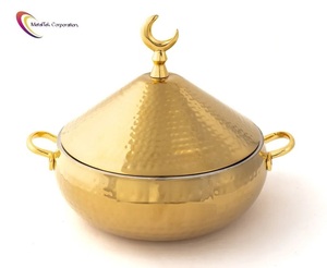 Arab Moon Luxury Hot Pot Casserole Serving Dish Gold Plated Hammered Textured Design <b>Insulated</b> <b>Food</b> Warmer Kitchenware Tableware - Product Image 1