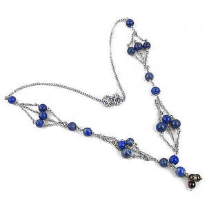 Collier en lapis-lazuli argenté pour femmes, bijoux religieux perlés avec des perles d'eau douce et de l'agate, style de chaînes tendance pour cadeaux - Product Image 2