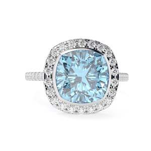 Anillo de compromiso de Halo de diamante con corte de cojín azul con acentos para anillo de mujer - Product Image 5