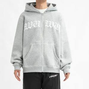 Bordado Vintage Full Zip Up Hoodie Fabricante Sudaderas con capucha en blanco de gran tamaño para hombres más ropa de calle al aire libre - Product Image 3