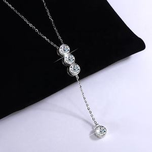 Luxury Bezel 2 Carat Brilliant Cut Lariat Y Shaped Collarbone <b>Chain</b> Pendant Tassel Bubble Sterling <b>Silver</b> Moissanite <b>Necklace</b> - Product Image 3