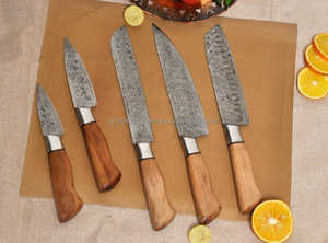 Ensemble de couteaux de chef en acier damas professionnel 5 pièces avec manche en bois couteaux de cuisine de vente chaude commande minimale 10 pièces - Product Image 2