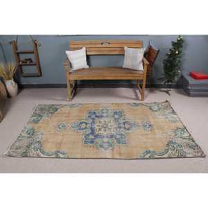 Alfombra Vintage de 3.8x7 pies, Alfombra Turca con Diseño Floral Azul - Product Image 2