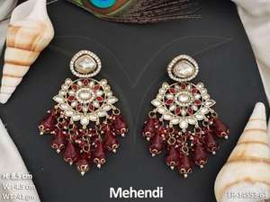 Kundan bijoux inde Mehendi polonais Designer accessoires femmes belle fantaisie Style Kundan ensemble de boucles d'oreilles - Product Image 6