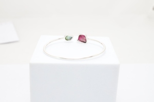 Premium 925 plata esterlina moda pulsera ajustable brazaletes rosa y verde turmalina áspera Twister pulsera regalo mujeres - Product Image 2