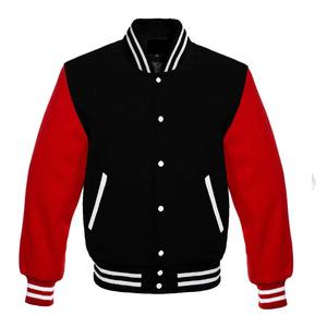 Chaqueta universitaria personalizada de tallas grandes vintage de color negro y rojo, chaqueta unisex de tallas grandes transpirable vintage de gran oferta - Product Image 1