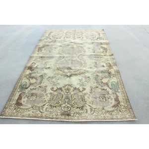 5.2x8.6 ft Rug, Vintage Turkish Rug, <b>Brown</b> Green Patchwork <b>Wool</b> Rug - Product Image 1