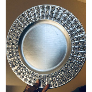 Metal Multi Color Charger Plate Admirable Design Round Stainless Steel With Floral Design <b>Border</b> <b>Display</b> Plate for Wedding - Product Image 6