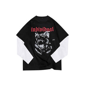 Patch personnalisé en détresse T-shirt double couche à décoloration au soleil Unisexe Poids lourd GSM 100% Coton Lavage à l'acide T-shirts à manches longues - Product Image 1