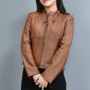 2024แจ็คเก็ตหนัง PU เข้ารูปคอตั้งสำหรับผู้หญิง, เสื้อโค้ทหนังปกซิปแขนยาวเสื้อแจ็คเก็ตลำลอง PU เย็นฤดูใบไม้ผลิฤดูใบไม้ร่วง - Product Image 4