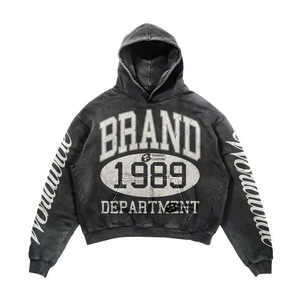 Personnalisé Vintage Recadrée En Détresse Lavage À L'acide Pantalon De Survêtement Hommes Surdimensionné Épais Coton Lourd Solide Applique Sweat À Capuche Sweat - Product Image 5