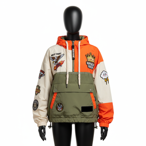 Chaqueta cortavientos para mujer tela de nailon Colorblock naranja Oliva Beige logotipo personalizado bordado Diseño chaqueta cortavientos para mujer - Product Image 1