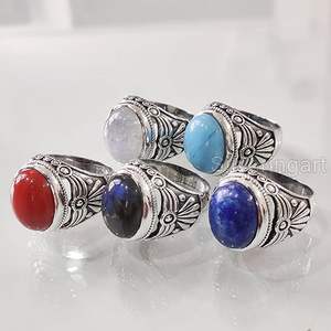 Anillo de Plata de Ley 925 con Piedras Preciosas Naturales de Labradorita, Turquesa, Granate, Lapislázuli y Cuarzo, Joyería Árabe para Hombre, Venta al por Mayor - Product Image 2