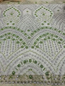 Best Price 100% Polyester Luxury <b>Beaded</b> <b>Fabric</b> with Zircon Handmade Indian Supplier Woven Mesh Pattern Wedding Garments Making - Product Image 3
