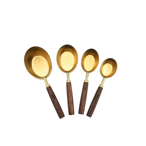 Cuillère à mesurer en cuivre massif avec manche en bois Tasses et cuillères à mesurer rondes et étroites pour au meilleur prix - Product Image 3