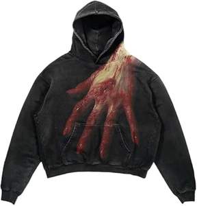 เสื้อฮู้ดดี้และเสื้อสเวตเชิ้ตผู้ชายสไตล์วินเทจ ล้างสีแบบแอซิดวอช เนื้อผ้านุ่มพิเศษ ทรงโอเวอร์ไซส์ ผ้าฟลีซสำหรับฤดูหนาว ไซส์ XL พร้อมลายพิมพ์ 3 มิติ และคอเสื้อแบบมีซับใน - Product Image 2