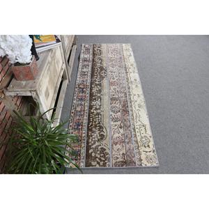 Vintage Turkish Rug 2.5x6.4 ft (75x195 cm), <b>Brown</b> <b>Wool</b> Rug - Product Image 3