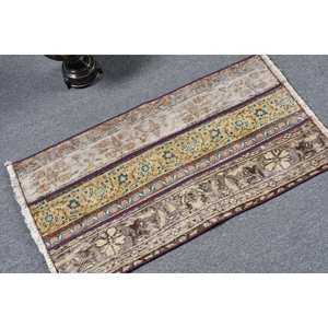 Tapis turc vintage traditionnel Beige marron 1,8x3,4 pieds Patchwork Design laine Latex pour adolescents Rectangle couloir chevet - Product Image 2