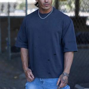 T-shirts pour hommes de haute qualité, style délavé surdimensionné, tee-shirt personnalisé pour la salle de sport, vêtements de rue tendance, t-shirt personnalisé avec broderie délavée - Product Image 2