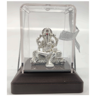 Magnifique idole artisanale du Dieu Ganesh en acier inoxydable dans une boîte en verre pour la décoration artistique de la maison, Diwali, mariage et Puja d'anniversaire