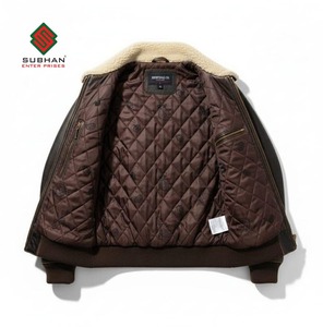 Blouson en cuir A2 pour homme |   Veste en cuir synthétique faite à la main |   Veste d'aviateur vintage |   Col mandarin doublé de laine |   Hommes - Product Image 3