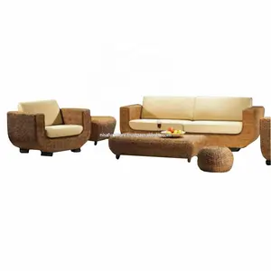 Anyaman Rotan Air Hyacinth Rumput Laut Pisang Set Sofa Dalam Ruangan Furnitur Bentuk U Furnitur Rumah Tangga