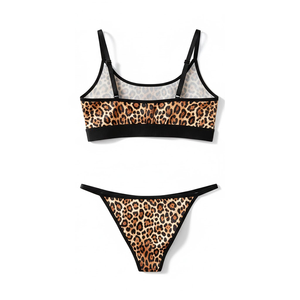 Fabrik-Großhandel Leopardenmuster Nahtloser Anzug Sexy Vordere Knopfleiste Rückenfreies <span class=keywords><strong>2</strong></span>-teiliges BH-Slip-Set für Damen - Product Image 2