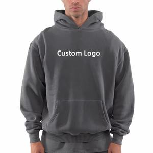 Pull à capuche unisexe en molleton 100% coton, surdimensionné, imprimé avec un logo brodé, délavé à l'acide, déchiré, style streetwear - Product Image 1