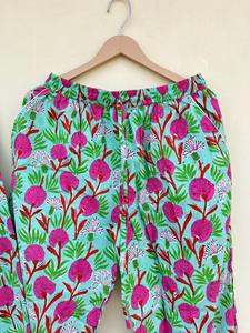 Conjunto de pijama de noche de verano informal de lujo elegante Floral con estampado de algodón 100% de tiro alto Vintage para mujer, camisa y pantalón - Product Image 4