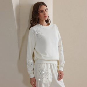 Sudadera transpirable suave y cálida con diamantes de imitación para mujer, Jersey de algodón polar, ropa de calle de gran tamaño, parche de angustia Vintage - Product Image 5