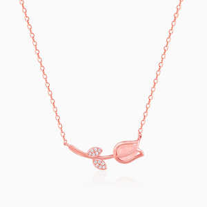 Rose Gold Pink Quartz Flower <b>Necklace</b> <b>Vintage</b> Bohemia Link Chain with Rhodium Gold Plating Diamond Main Stone Brass Material - Product Image 6