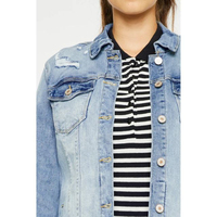 Nouvelle mode veste en jean pour femmes déchiré à manches longues Monkey Wash vente en gros veste en jean surdimensionnée coupe ajustée 100% coton