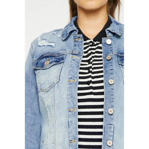 Nueva moda mono lavado manga larga rasgado desgastado mujer Jean chaqueta al por mayor chaqueta de mezclilla de gran tamaño Slim Fit 100% algodón - Product Image 2