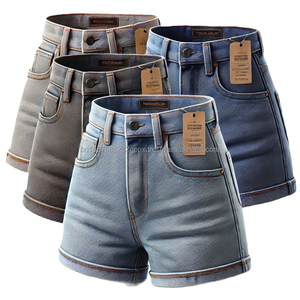 Short en jean taille haute pour femme ourlet fini coupe confortable conceptions de logo personnalisé short en jean style d'été chaud mode sexy - Product Image 6